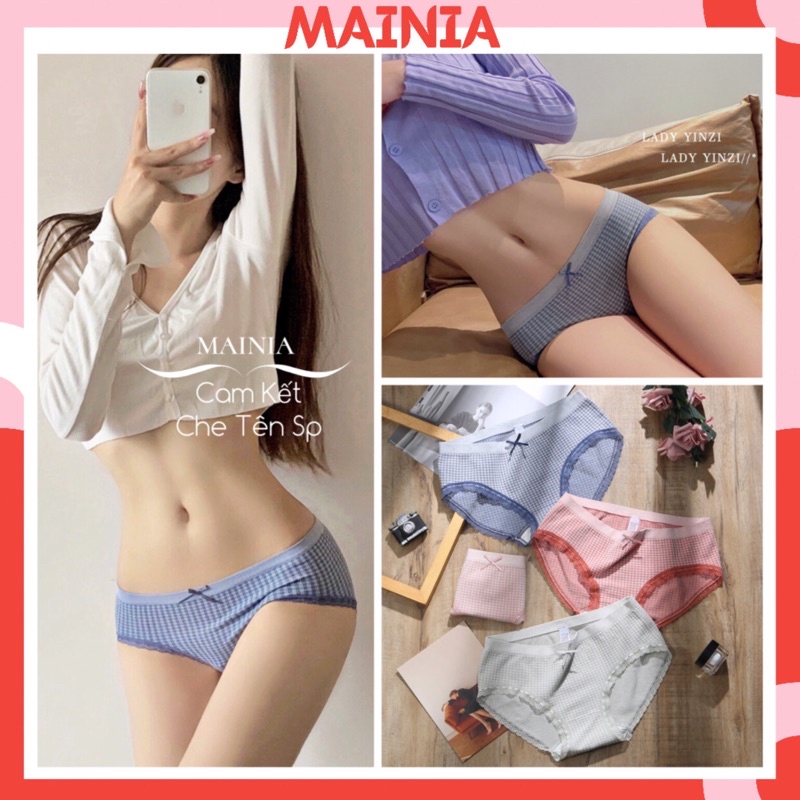 Quần Lót Nữ Cotton Kháng Khuẩn Sọc Kẻ Caro Viền Ren Cao Cấp Mainia Shop