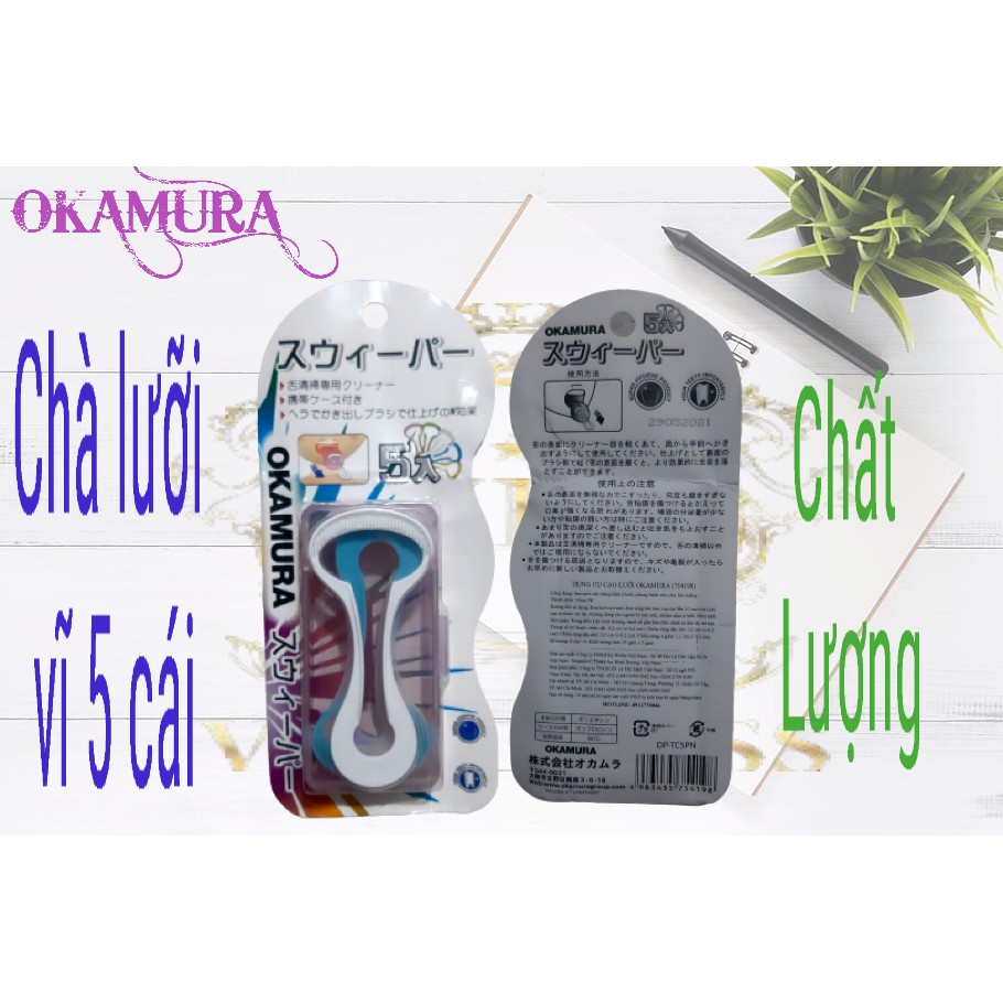 Okamura - Dụng cụ chà lưỡi Okamura Nhật Bản (Hộp 5 cái)