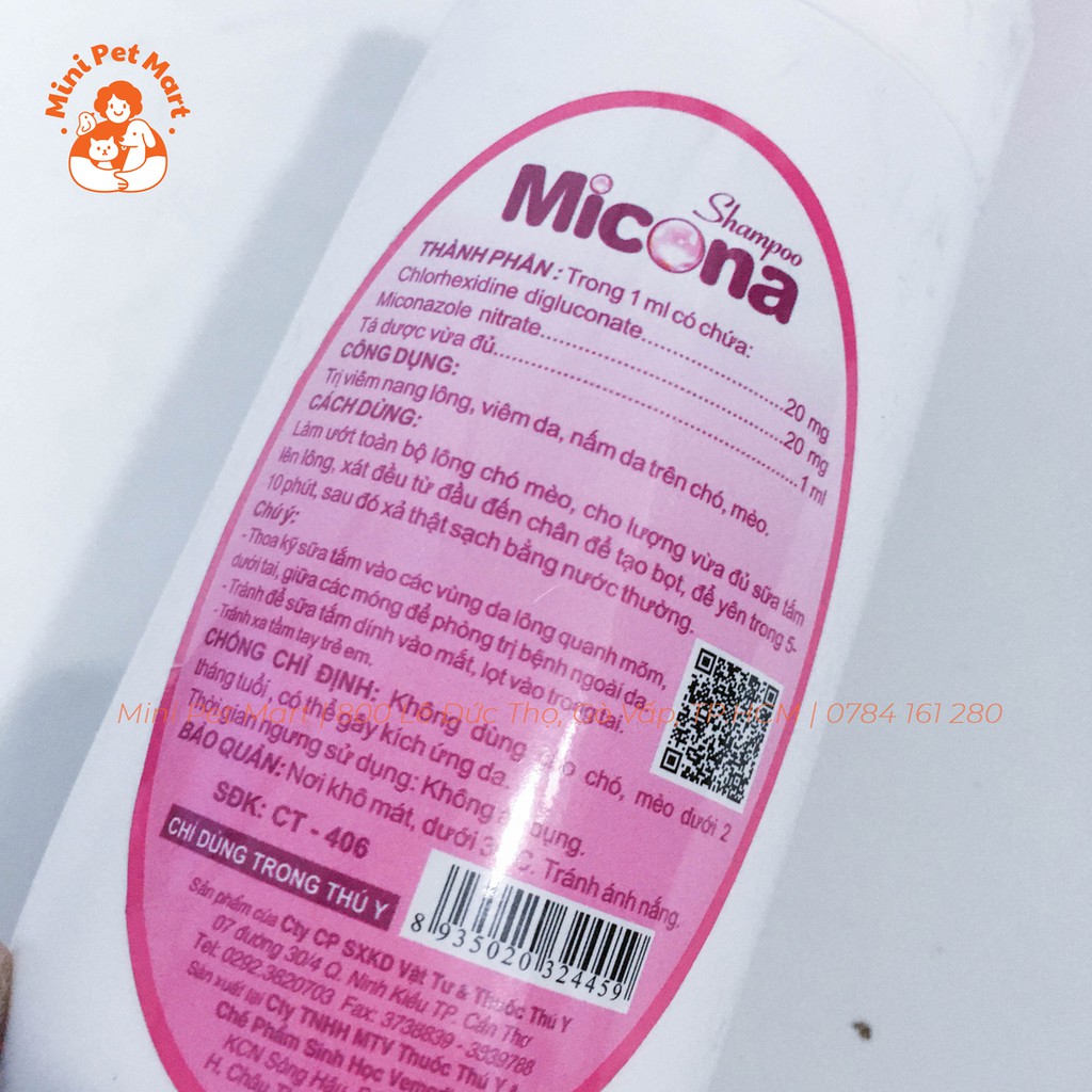 Sữa tắm trị viêm da, nấm da cho chó mèo MICONA - 200ml