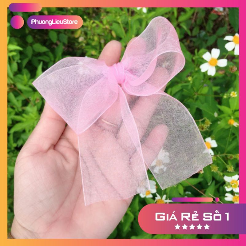 Cột tóc nơ tiểu thư voan hồng-cột nơ xinh xắn-phuonglieustore