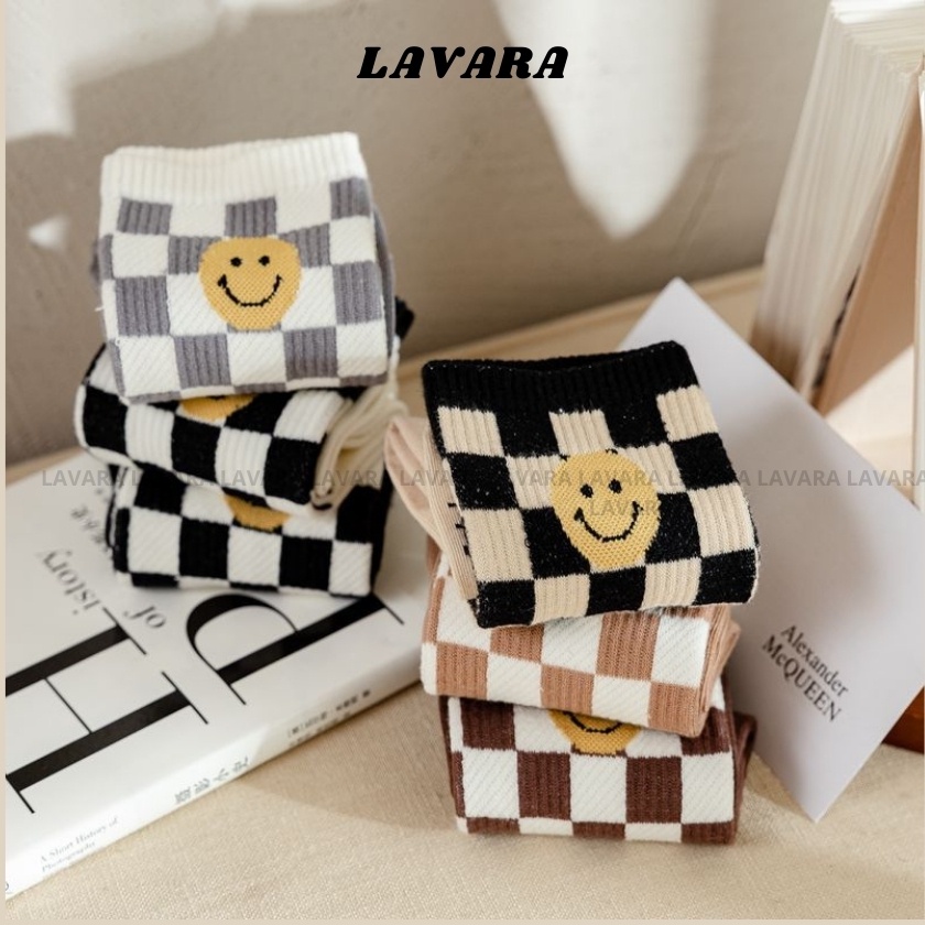 Tất vớ nữ cao cổ hoạ tiết mặt cười phong cách vintage ngọt ngào dễ thương LAVARA TA01