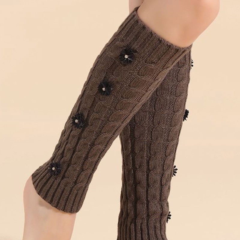 Youyo Vớ Dệt Kim Giữ Ấm Chân Dạng Xoắn Đính Hoa Nhân Tạo Mini Cho Nữ