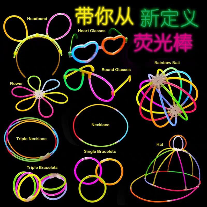 Que dạ quang phát sáng dùng một lần làm vòng đeo tay/ dây chuyền/ cài tóc/ nón cổ vũ trang trí tiệc