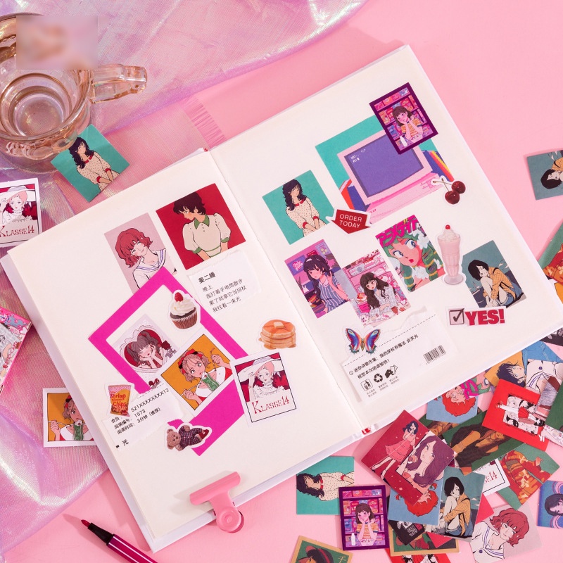 Sticker chủ đề Tạp Chí Manga - Hộp 46 miếng dán trang trí sổ tay Bullet Journal - M264