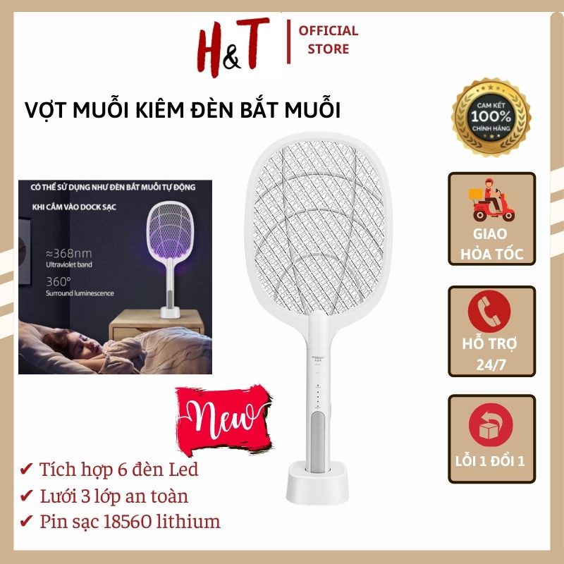 Vợt muỗi tự động kiêm đèn bắt muỗi có đèn LED, chống giật cao cấp