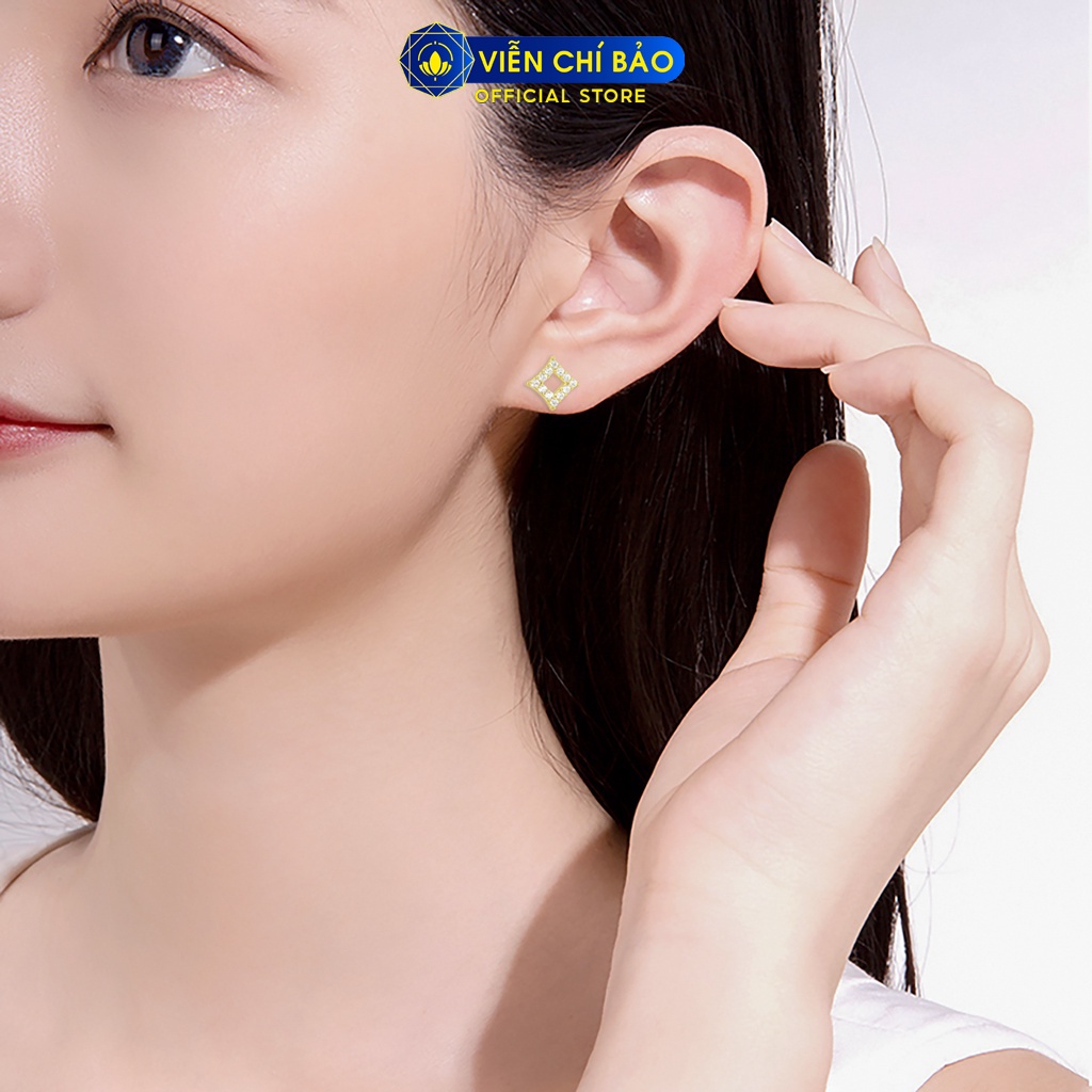 Bông tai nữ hình thoi đính đá chất liệu Vàng 10K thời trang phụ kiện trang sức nữ Viễn Chí Bảo B800030