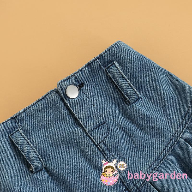 Set áo kiểu hai dây và chân váy lưng cao thiết kế xếp ly vải jean thời trang dành cho bé gái 1-6 tuổi