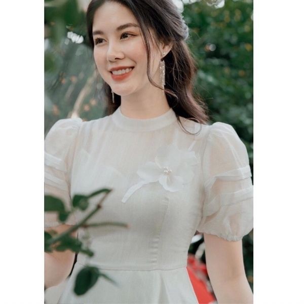 Váy Thiết Kế Xòe Trắng, Váy xòe trắng tiểu thư trẻ trung, xinh đẹp - H&N Store