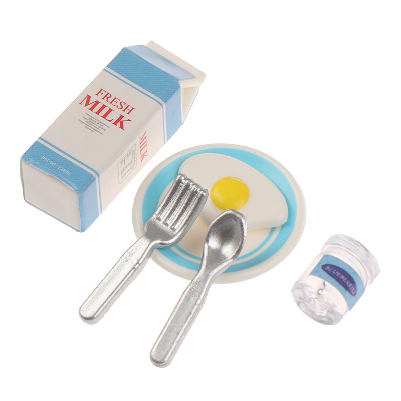 Bộ 6 Mô Hình Trứng Chiên Và Sữa mini Trang Trí Nhà Búp Bê