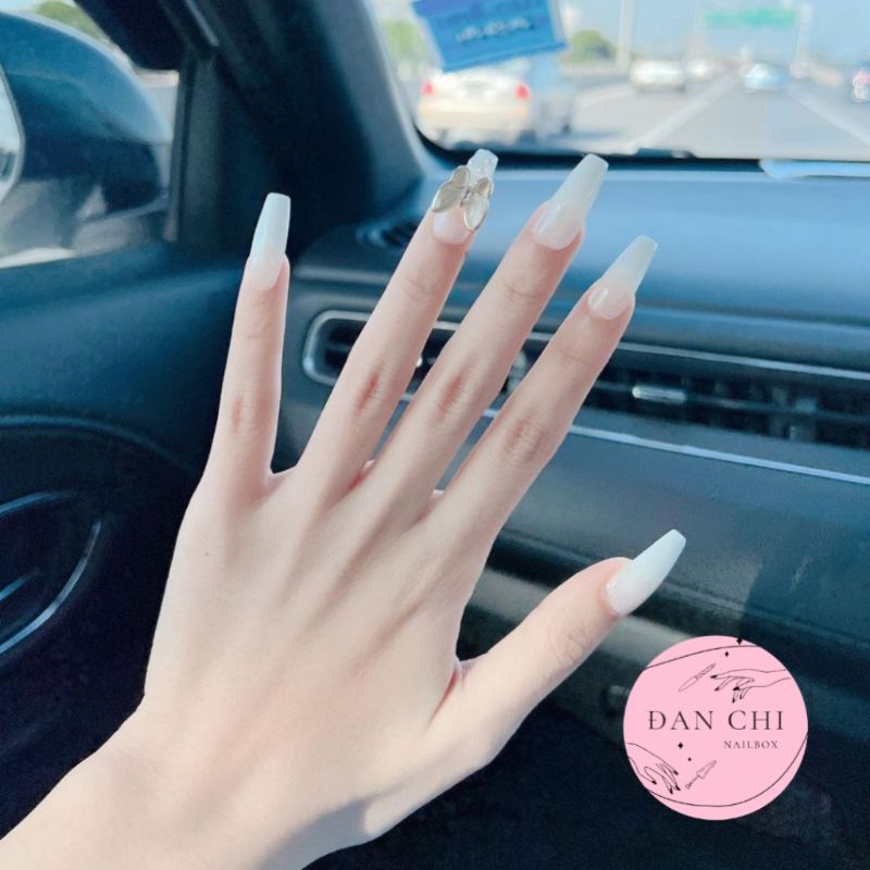 NailBox móng úp thiết kế sẵn Mẫu Thạch Trắng Charm Bướm