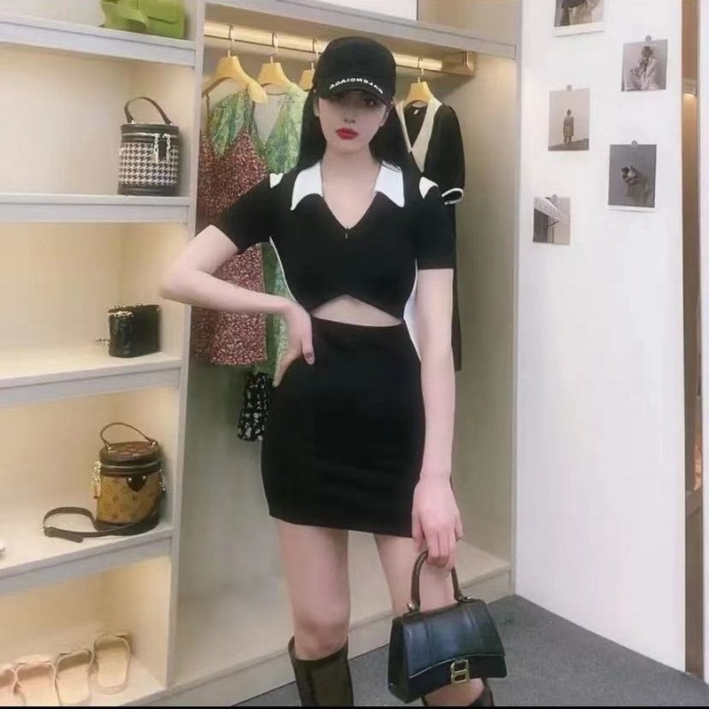 Đầm Ngắn Tay Ôm Eo Hở Eo Thời Trang Cá Tính