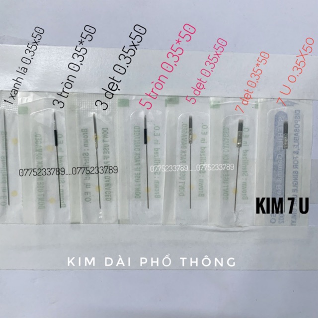 Kim 1 ,Kim 3 tròn, Kim 3 dẹt, Kim 5 tròn, Kim 5 Dẹt, Kim Dài Dùng Cho Phun Xăm