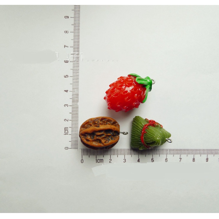 Móc khóa mô hình các loại hoa quả, trái cây như sầu riêng, vải thiều, dâu tây, óc chó