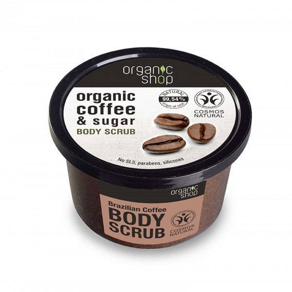 Tẩy tế bào chết toàn thân Organic Shop cà phê và đường đen dạng hạt 250ml