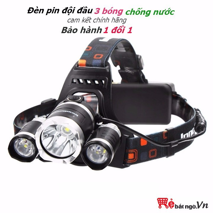 Đèn pin đội đầu, trán sạc 3 bóng led siêu sáng chống nước