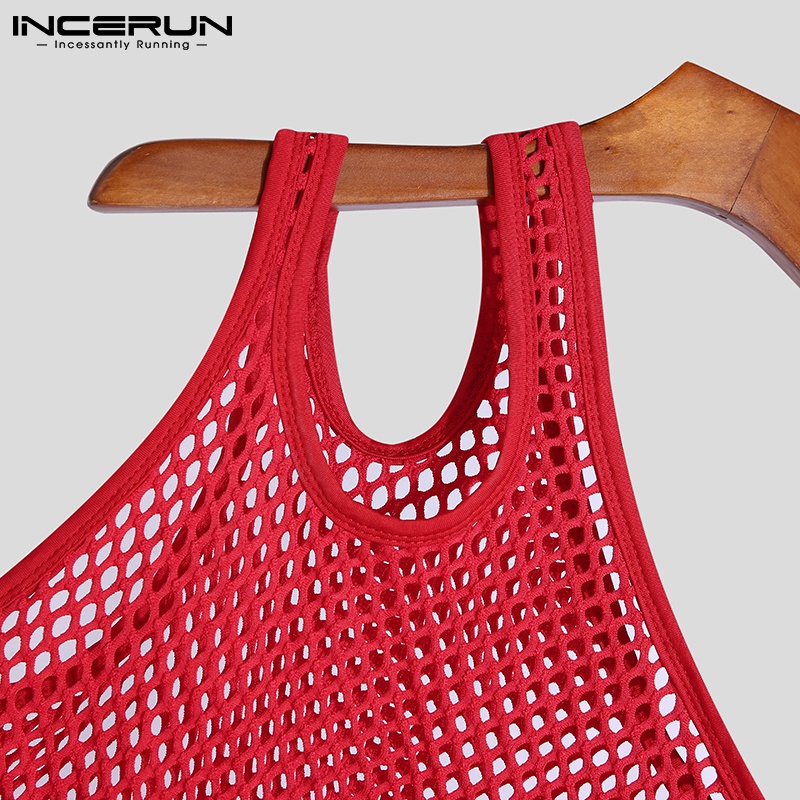 Áo ba lỗ INCERUN kiểu lưới nhìn thấu quyến rũ cho nam