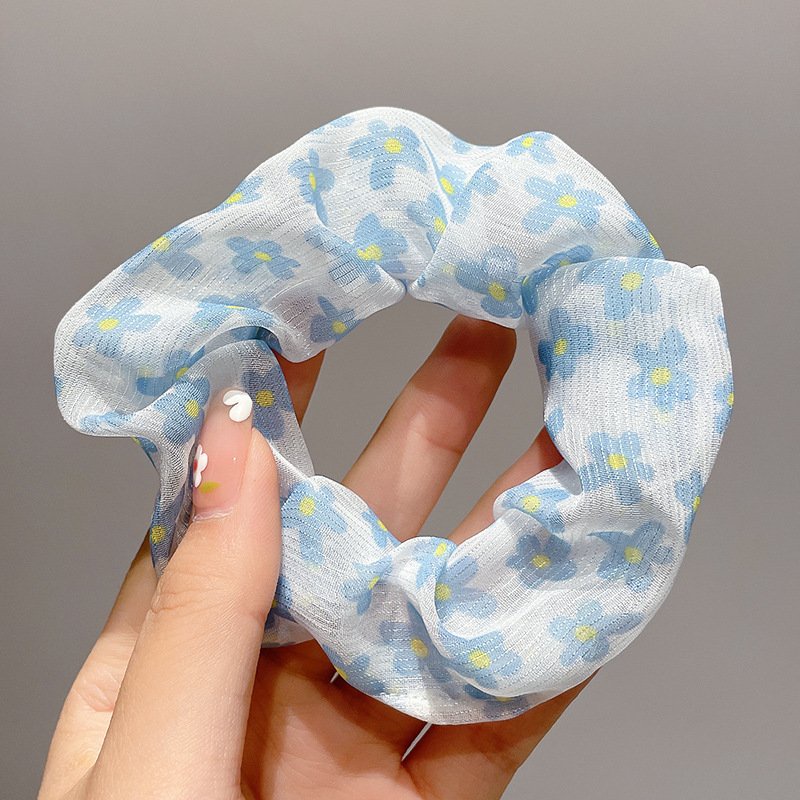 Dây cột tóc scrunchies hoa màu xanh phong cách Hàn Quốc DMX