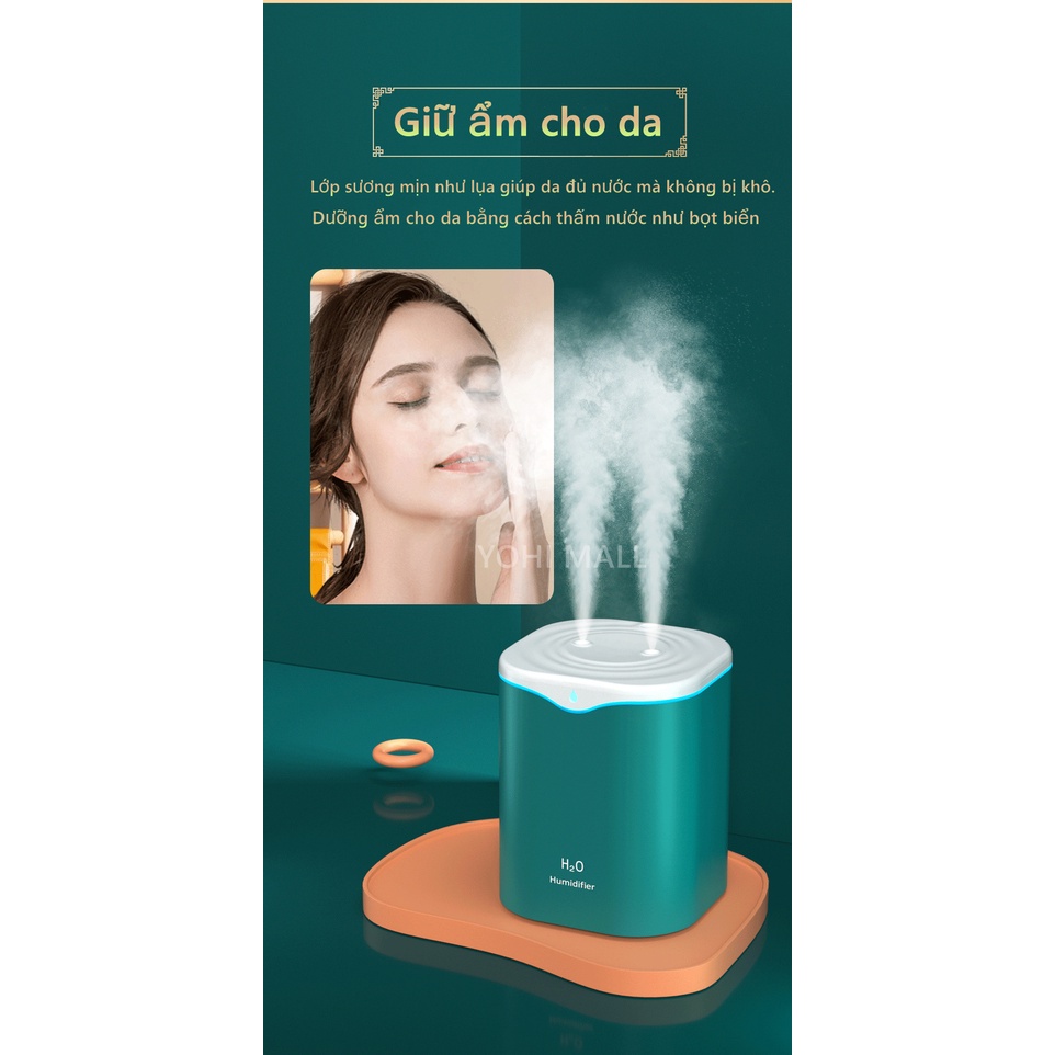 Máy Tạo Ẩm Không Khí Phun Kép 2000ml Máy Khuếch Tán Tinh Dầu Thơm Siêu Âm,Máy Tạo Sương Mù Với Đèn LED Nhiều Màu Sắc