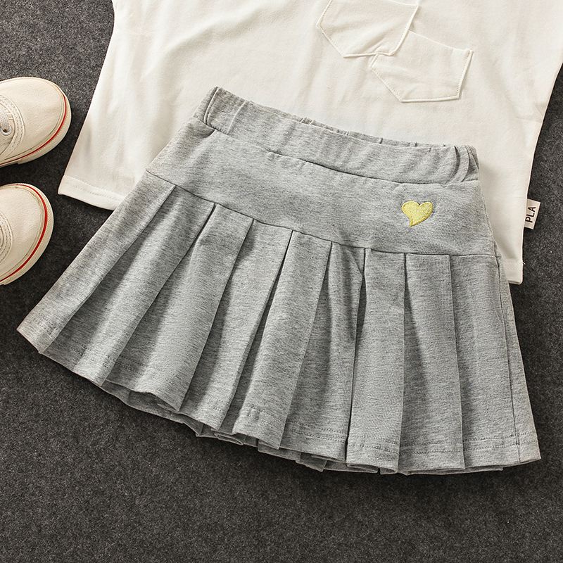 Đặc Biệt Mới ~ Chân Váy Culottes Xếp Ly Thêu Hình Trái Tim Quần An Toàn Mỏng Cỡ Lớn Dễ Phối Đồ Cho Bé Gái