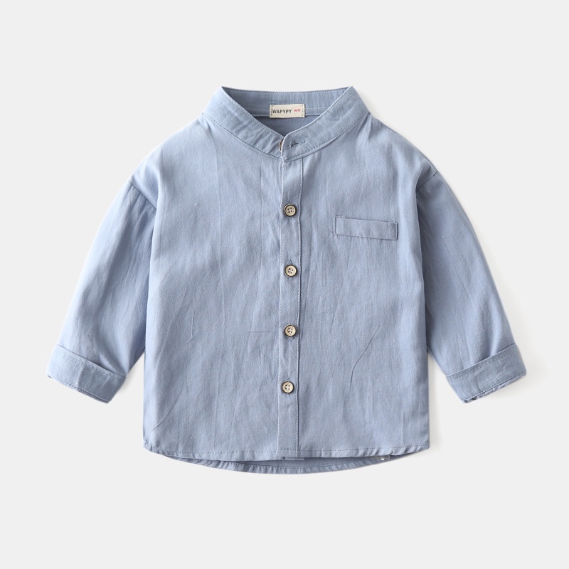 Áo sơ mi bé trai Wapypy chính hãng, áo sơ mi dài tay cổ trụ, chất cotton, phong cách Hàn Quốc cho bé