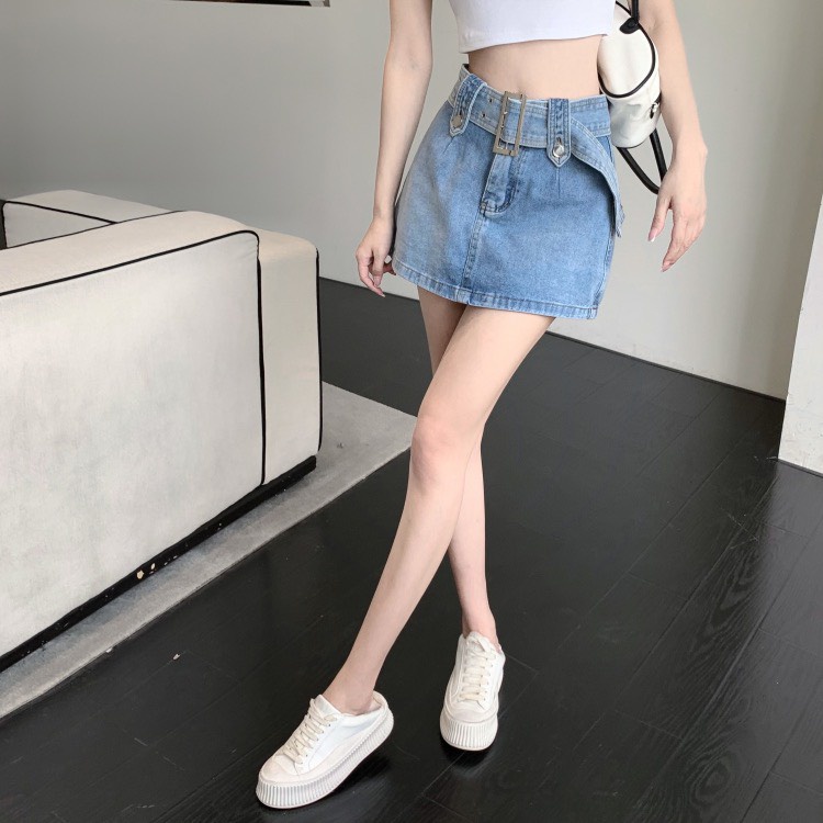 Chân váy Jean chữ A có quần trong xanh kèm đai ngắn demin cạp lưng cao co giãn ulzzang phong cách Hàn Quốc Kozoda CV37
