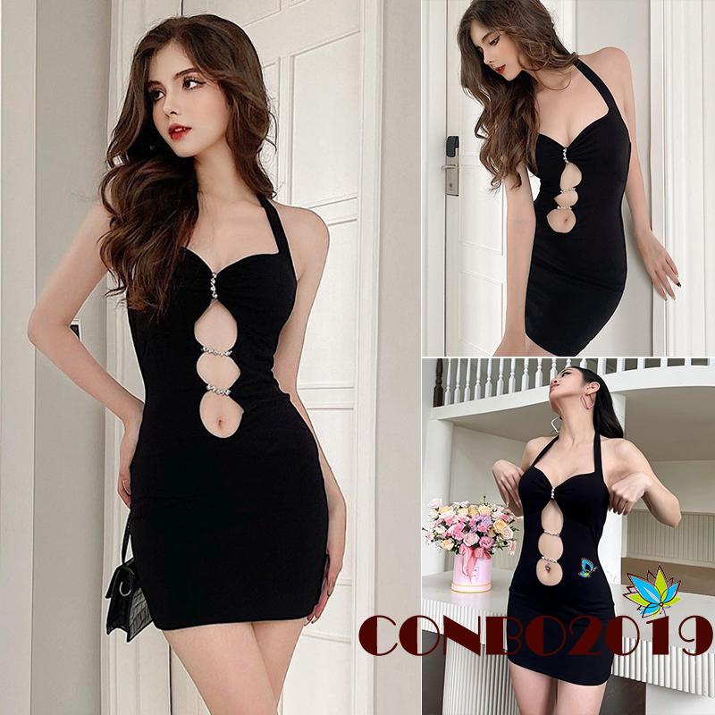 Đầm Ôm Dáng Không Tay Hở Lưng Màu Đen Trơn Quyến Rũ Dành Cho Nữ