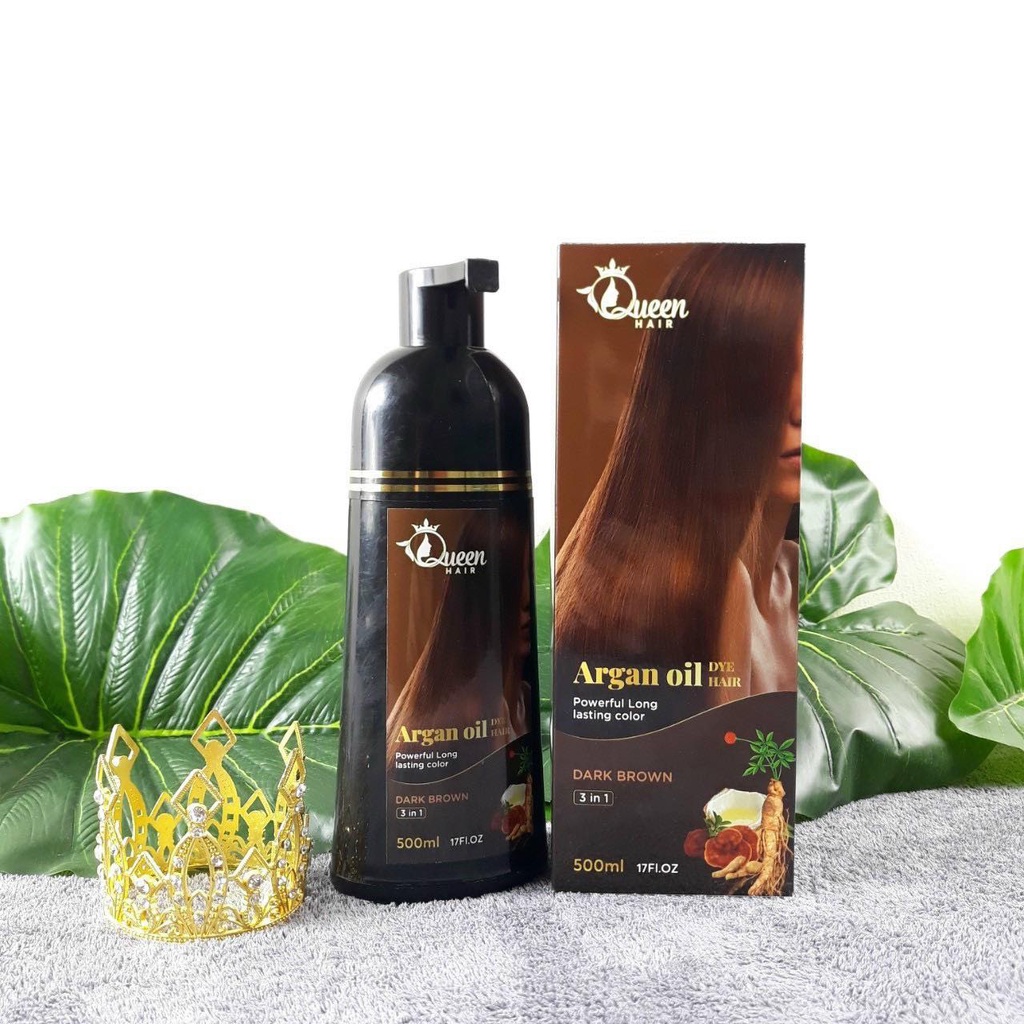 Dầu gội phủ bạc QUEEN HAIR 500ml 3 trong 1 nhuộm tóc đen, tóc nâu từ thảo dược tự nhiên, an toàn cho da đầu