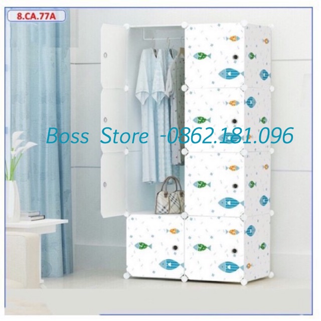 Tủ Nhựa Ghép Cá Xanh 8 ô  Kèm Tặng Búa
