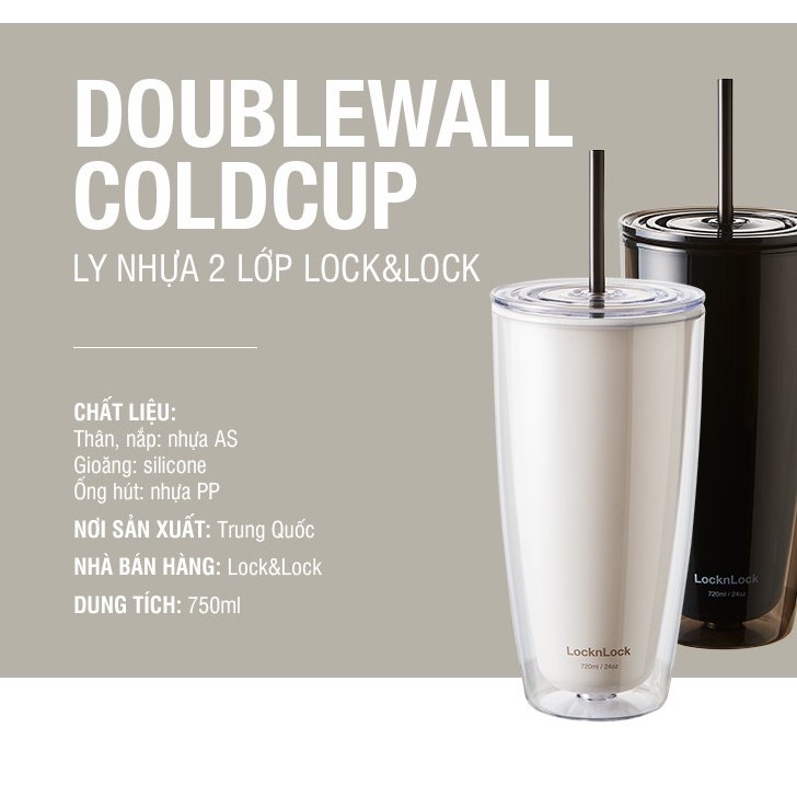 [GRO GIFT] Ly nhựa 2 lớp Lock&Lock kèm ống hút 750ml