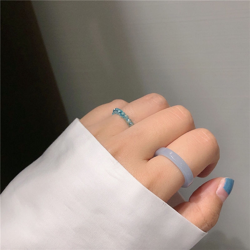 Set Nhẫn Hai Lớp Đính Hạt Nhựa Resin Màu Sắc Tươi Tắn Thời Trang 22434