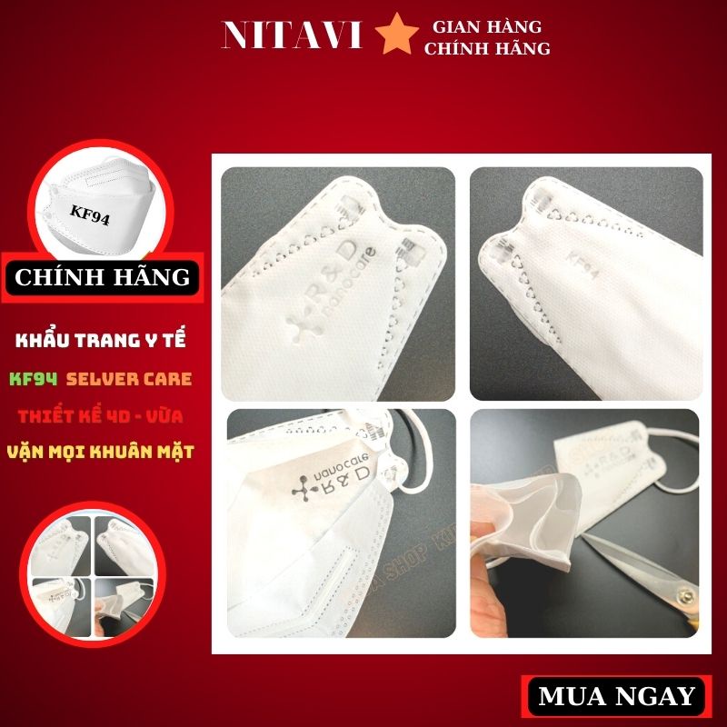 Khẩu Trang KF94 y tế 4D SELVER CARE Màu Trắng chống bụi mịn kháng khuẩn hàng cao cấp ( Gói 10 cái )