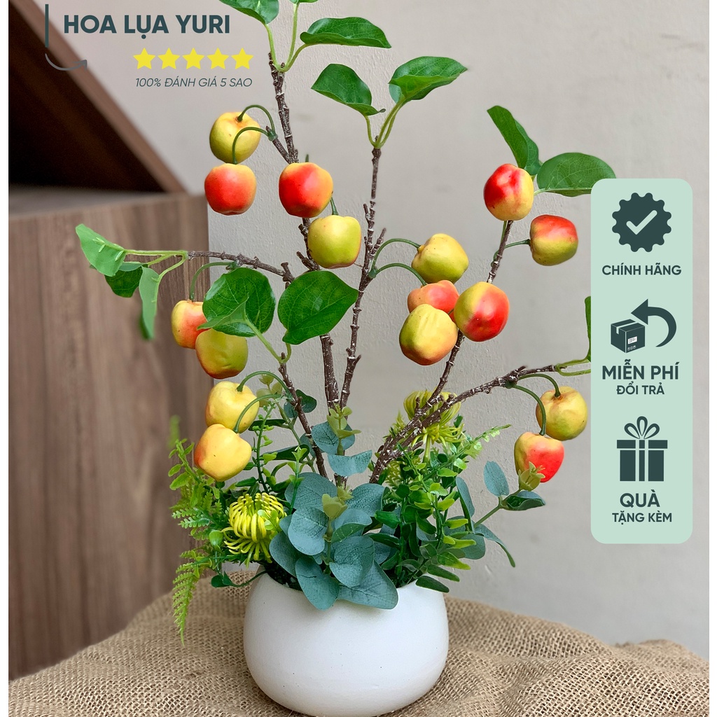 Chậu cây táo cảnh giả chuyên dùng decor bàn ăn, bàn uống nước, bàn làm việc,... | Hoa Lụa Yuri PKSH121