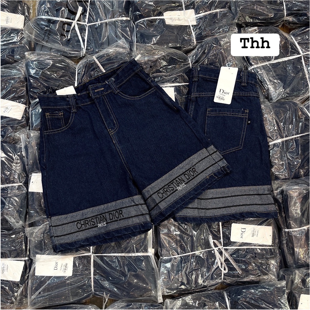 Quần short jean nữ cạp cao ống rộng dày dặn GẤU DI.OR