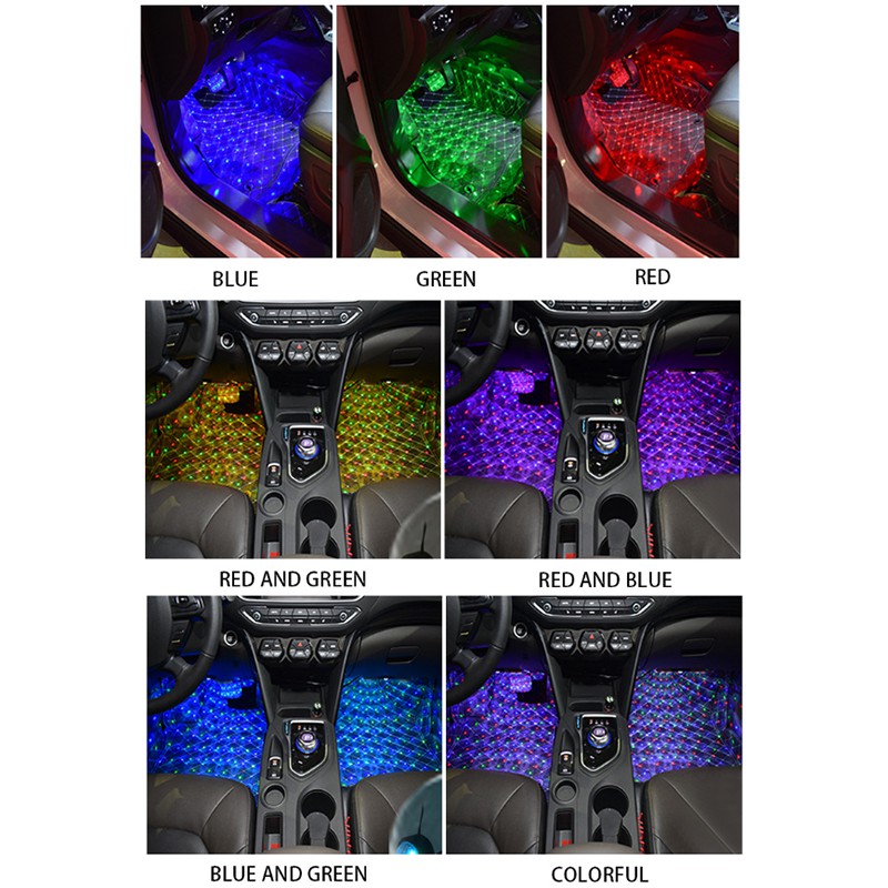 Đèn chiếu sáng bên trong xe hơi SEAMETAL 4 trong 1 tạo bầu không khí xung quanh USB mini trang trí