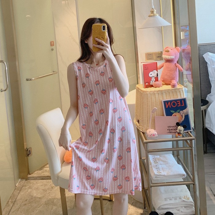 Váy đầm ngủ bigsize TOZZO cute sát nách dáng xuông mặc nhà mùa hè chất liệu cotton in hình dễ thương VSN01