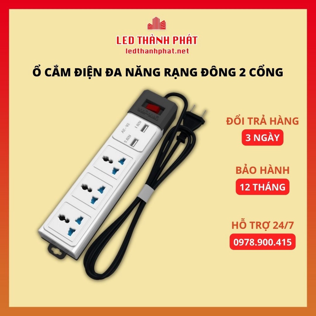 Ổ Cắm Điện Đa Năng Rạng Đông 2 Cổng USB 5V-2A, Ổ Điện Chịu Tải 2500W, công tắc kết hợp rơ le, Bảo hành 12 tháng