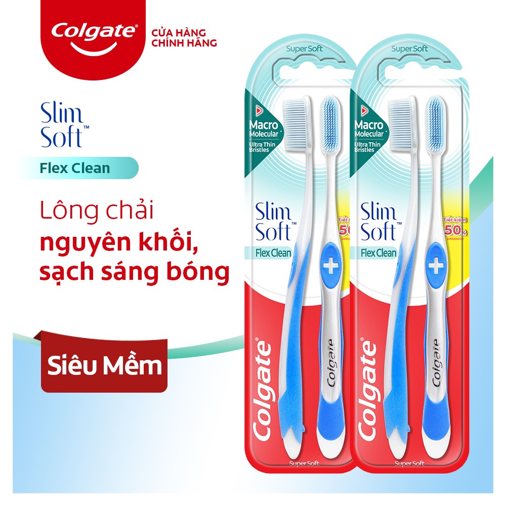 Bộ 2 Bàn chải đánh răng Colgate Slimsoft Flex Clean nguyên khối siêu mềm mảnh