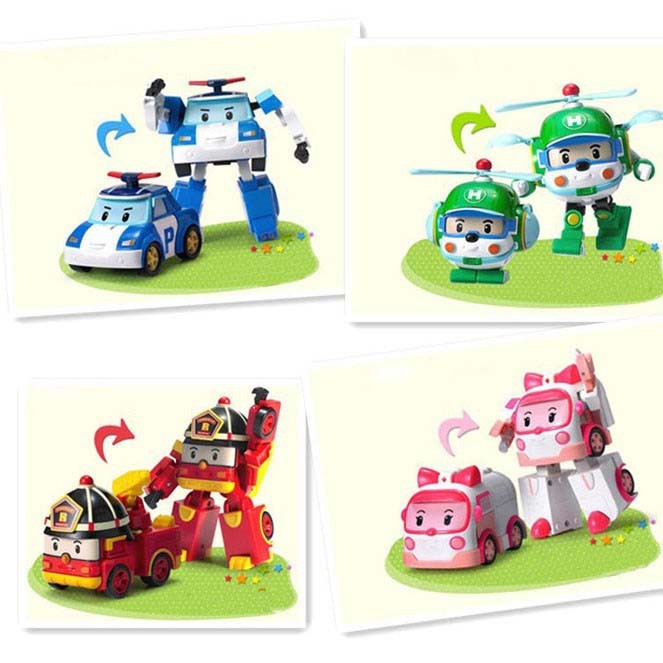 Bộ đồ chơi biệt đội 4 xe Robocar Poli biến hình 2 trong 1 - Đồ chơi lắp ráp cho trẻ