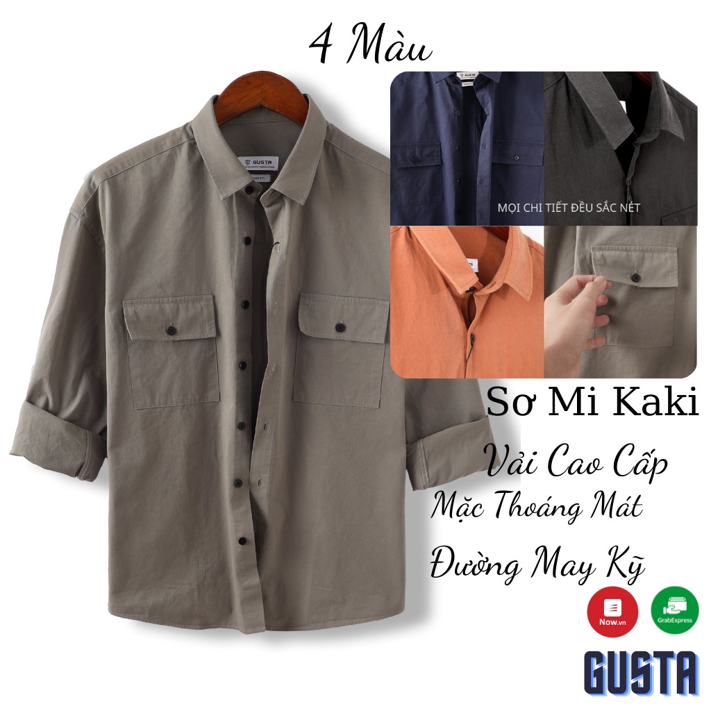 Áo Sơ Mi Nam Kaki Dài Tay Chất Vải Kaki Cao Cấp - Áo Khoác Sơ Mi Kaki Nam Thoáng Mát Đường May Kỹ - 