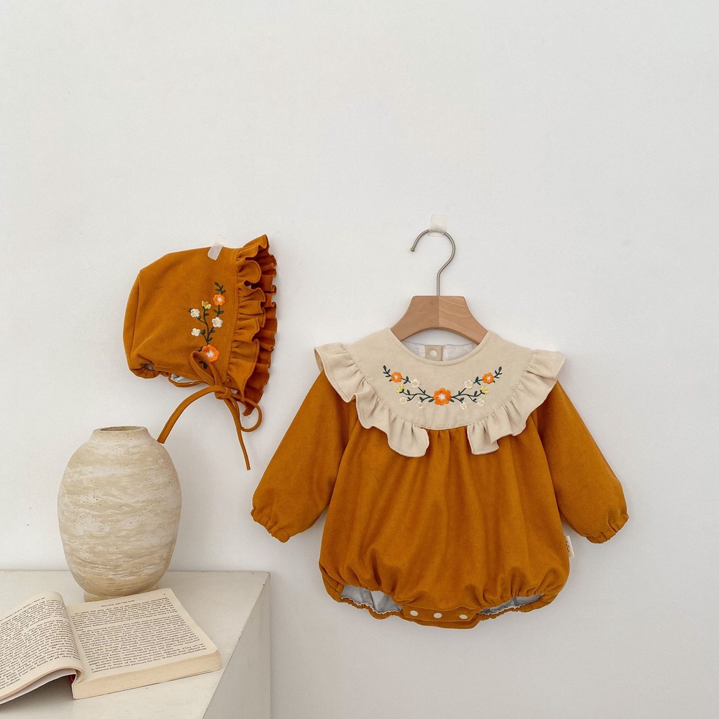 Bộ Áo Liền Quần Tam Giác Tay Dài Bằng Cotton Thêu Hoa Phong Cách Phương Tây Dành Cho Bé Gái