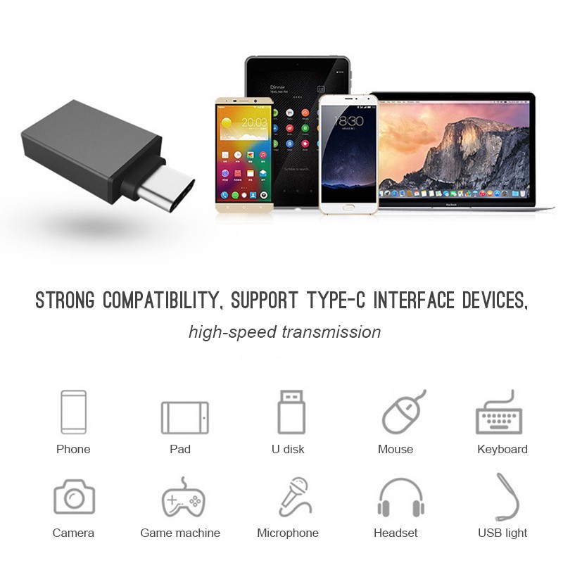 Đầu chuyển đổi USB type C sang USB 3.0 hợp kim nhôm cho điện thoại / máy tính bảng