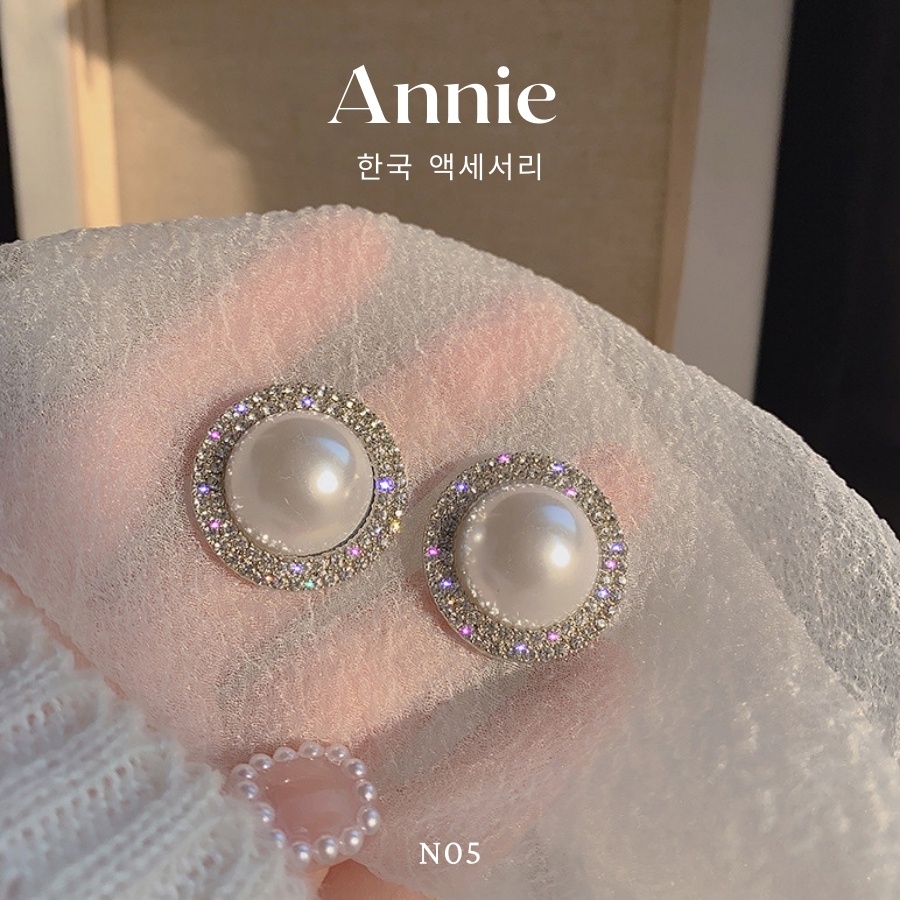Bông tai ngọc trai nhân tạo đính đá phong cách sang trọng hiện đại ANNIE - N05