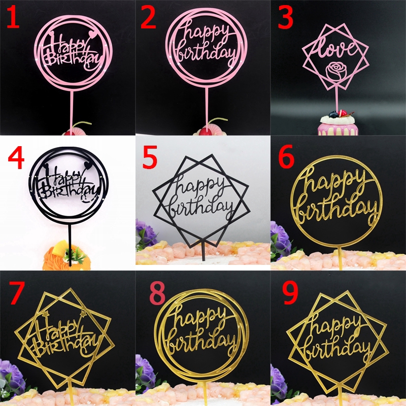 Glitter Happy Birthday Cake Topper Acrylic Letter Cake Top Flag Decor For Party Wedding Supplies /khuôn nướng/phòng bếp