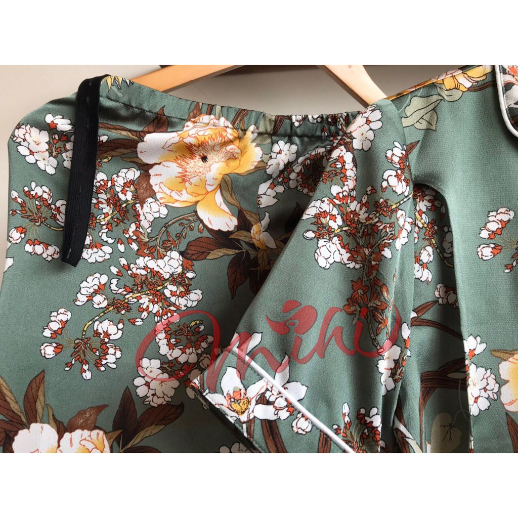 Bộ đồ bầu, sau sinh cho con bú_Pijama lụa áo cộc quần dài (Hàng chuẩn đẹp)