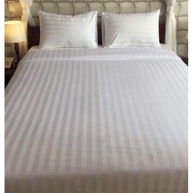 Bộ ga và vỏ gối 1m6 x 2m cotton mềm mát trắng sọc phong cách khách sạn