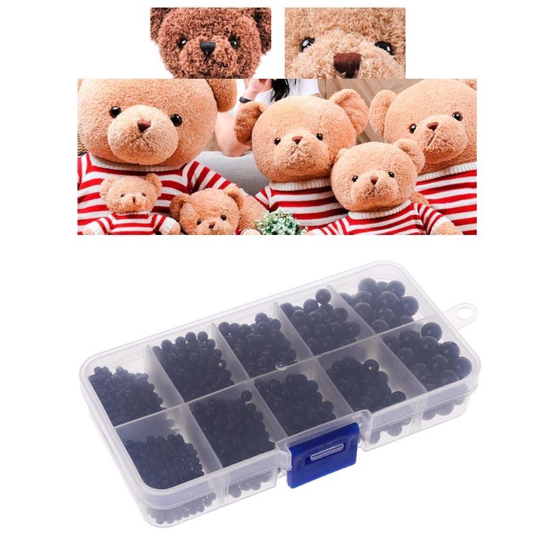 Bộ 1380 Hạt Nhựa Đen Đính Mắt Gấu Bông 3mm/4mm/5mm/6mm/8mm
