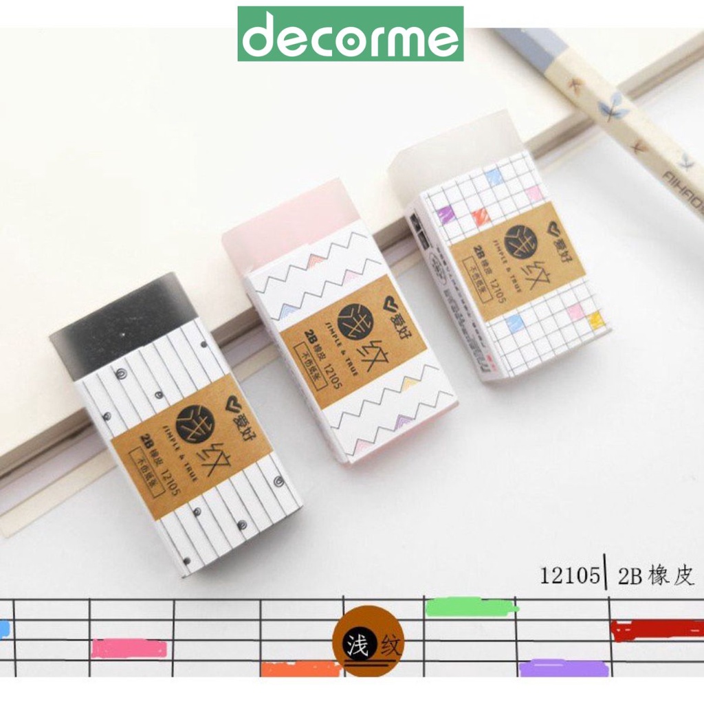 Gôm tẩy chì 2B Dupe Muji DecorMe caro lõi màu - Tẩy chì phụ kiện văn phòng phẩm