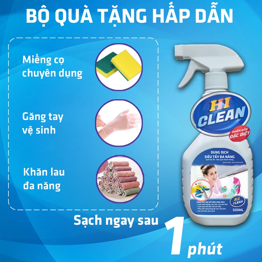 Dung dịch tẩy rửa đang năng vệ sinh làm sạch tường, sofa, thiết bị nhà bếp, tẩy cặn nhà tắm Hi Clean nhập khẩu Hàn Quốc