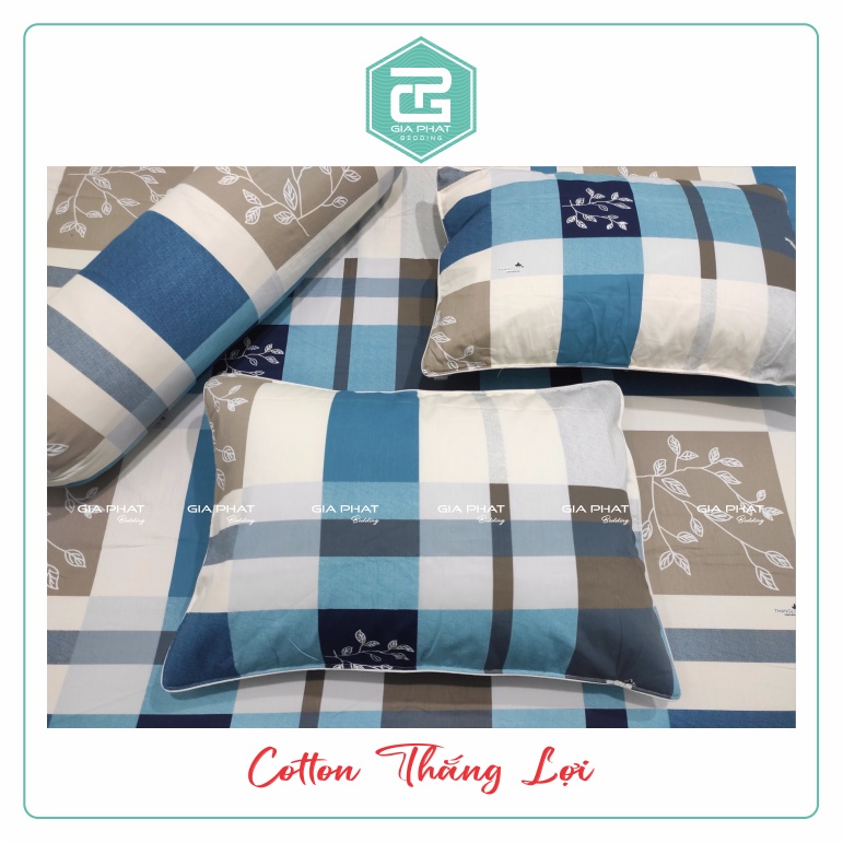 Bộ ga gối Thắng Lợi {4 món}100% Cotton chuẩn logo họa tiết  Sọc Lớn