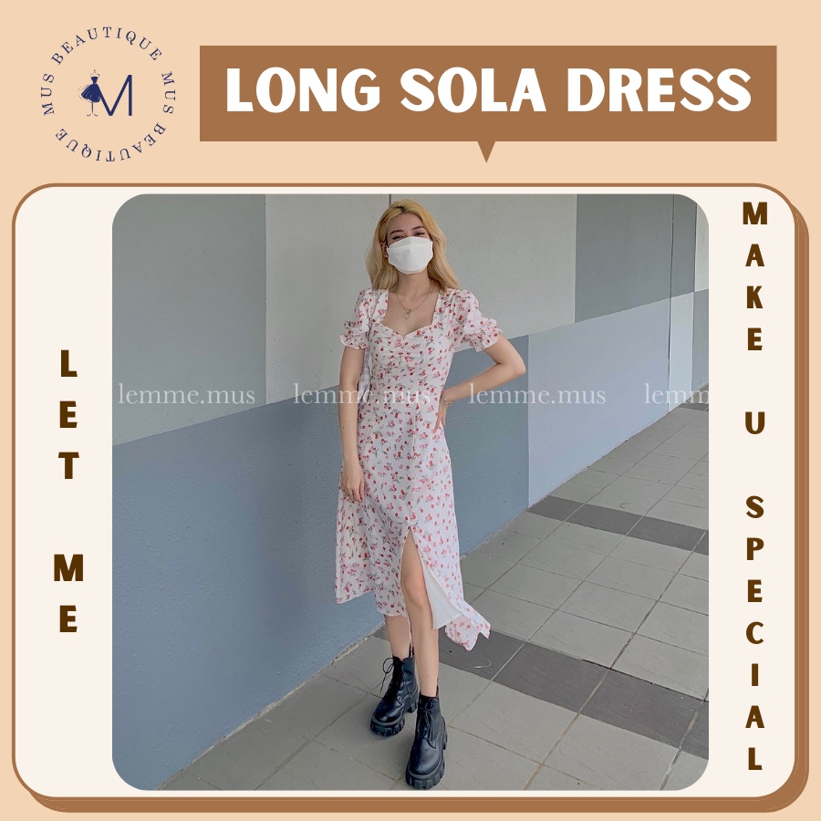 Đầm Lụa Dài Hoạ Tiết Hoa Nhún Ngực Váy Xẻ Tà 2 Lớp MUS LONG SOLA DRESS